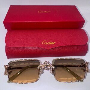 Cartier Buffs Sunglasses Triple Cross Diamond Cut Lens Green/Brown Ombre Tint